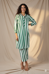 Co-ord Set Emerald Bar Cotton Collar Kurta & Pants