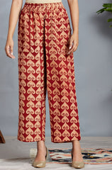 comfort fit cotton printed pants - madder red and hearts