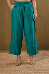 Comfort fit pants - Rama Green Silk slub