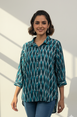 Emerald Hive Cotton Ikat Everyday Cotton Shirt