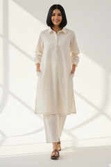Ivory Moon Glow Organic Collar Kurta