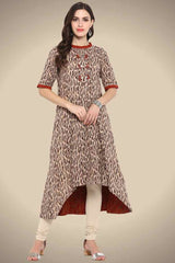 ASYMMETRICAL DRESS IN MINI PLEATED ROUND NECK- Terracotta and collar