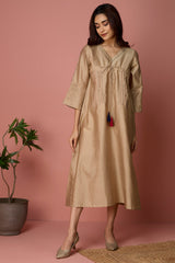 chanderi kimono kaftan dress - Golden Glow & Maroon Accents
