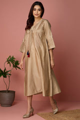 chanderi kimono kaftan dress - Golden Glow & Maroon Accents