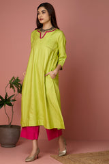 a-line panelled kurta with pockets - Limeade Delight & Rosy Citrine Hues