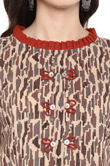 ASYMMETRICAL DRESS IN MINI PLEATED ROUND NECK- Terracotta and collar