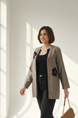 Dusky Gold Red Buttercup Applique Luxe Silk Slub Short Jacket