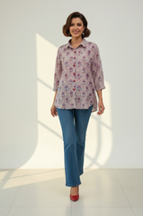 Floral Symphony Handblock Printed Everyday Cotton Shirt