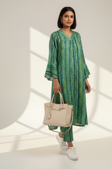 Coord Set- Coastal Canopy Stripes Modern Long Tunic Kurta and Pants