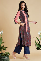 button down kurta - coral haze & riyal