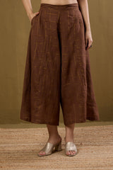 Box Pleated Culotte - Brown Gold Checks