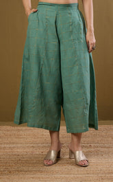 Box Pleated Culotte - Frosted Green Gold Checks