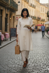 Ivory Moon Glow Organic Collar Kurta