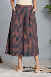 box pleated culotte - indigo madder lines