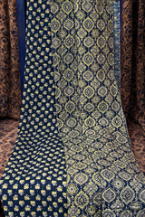 handcrafted reversible mashroo double quilt with filler - Celestial Blue & Gold Dust