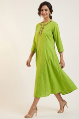 Kairi Bloom Cotton Stand Collar Pintuck Yoke Anarkali