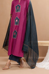 handwoven maheshwari dupatta - peacock blue