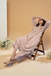 Co-ord Set Cocoa Trace Collar Box Pleat Kurta & Pants