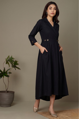Black Classic Poplin Long Trench Dress