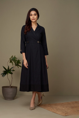 Black Classic Poplin Long Trench Dress