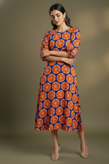 Blue Citrus Play Peasant Sleeve Cotton Dress