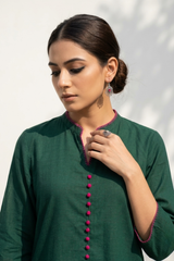 Co-ord Set Forest Green Cotton Button Down Kurta with Flared Skirt