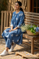 Co-ord Set Sky Dots Cotton Crew Neck Gather Dress & Pants