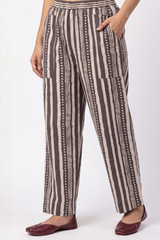 Comfort fitted pants - Earthy Grey with stripes and Dots