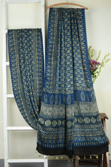 ajrakh modal silk sarees - sapphire gold & flora essence