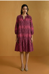 Crimson Chevron Ruffle Midi Dress