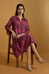 Crimson Chevron Ruffle Midi Dress