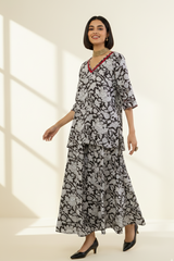 Co-ord Set Ebony Blossom Whispers Tunic & Sharara (Set of 2)