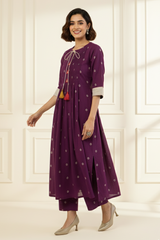 Deep Wine Amber Glow Pintuck Long Kurta