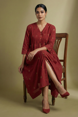 Gilded Crimson Polka V-neck Infinity Pintuck Dress