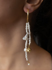 jewelry - berserk - Double String Pearl Floret Drop Danglers