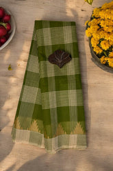 chettinad cotton saree - Green Leaf & Checks Temple Border