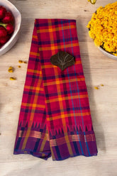 chettinad cotton saree - Multi Purple Checks & Paisley Gold