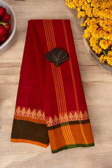 chettinad cotton saree - Celebratory Red & Leaf Gold Border
