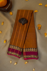 chettinad cotton saree - tarnished gold & leaf border