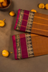 chettinad cotton saree - tarnished gold & leaf border