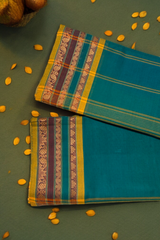 chettinad cotton saree - sea green & gold border
