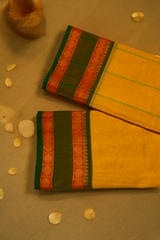 chettinad cotton saree - mango yellow & green border