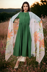 hand-painted kota dupatta - orange kena & leaves