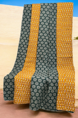 handcrafted reversible mashroo double quilt with filler - Vintage Green & Gold Motifs