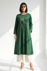 Jungle Jade Cotton Zen Yoke Gather Kurta
