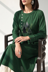 Jungle Jade Cotton Zen Yoke Gather Kurta