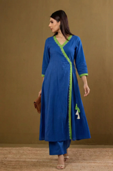 Lime Lagoon Tie-Up Cotton Angrakha Kurta