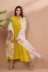 hand-painted kota dupatta - pink roses & leaves