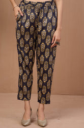 comfort fit ankle length narrow pants - grey blue yellow buttas