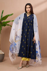 hand-painted kota dupatta - indigo bluebells & leaves